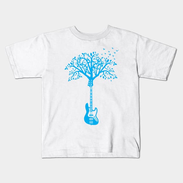 Bass Guitar Tree Blue Kids T-Shirt by nightsworthy